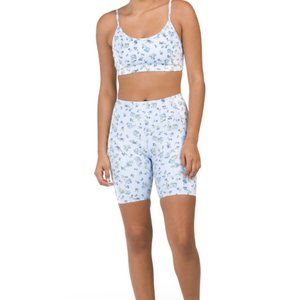 Sage Collective Sports Bra / Shorts Women's XS White Blue Floral Compression Set